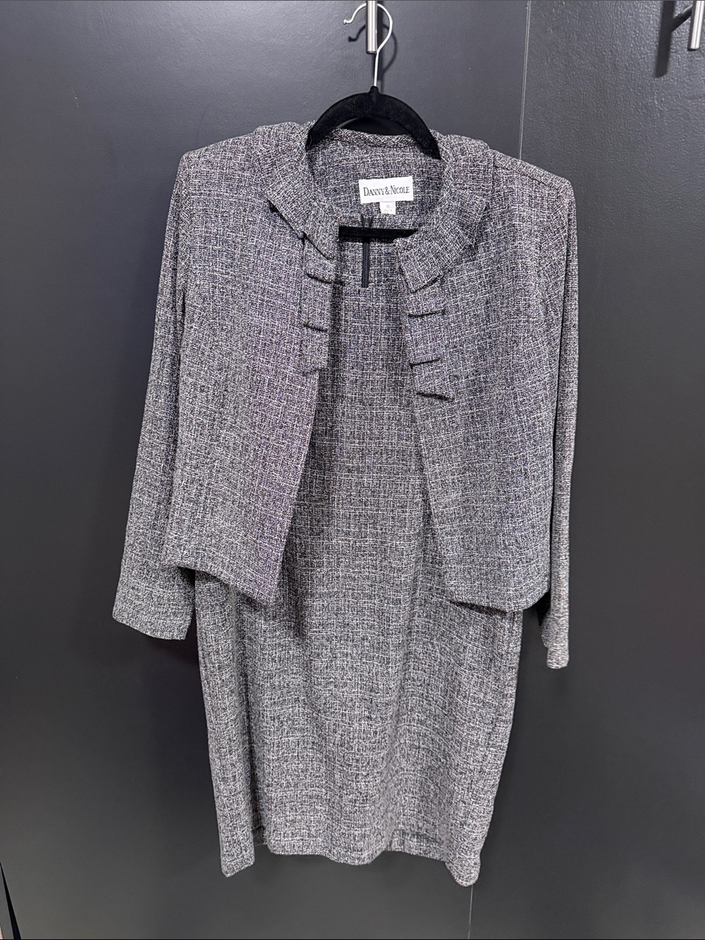 Danny & Nicole Gray Textured Tweed Jacket & Dress Set